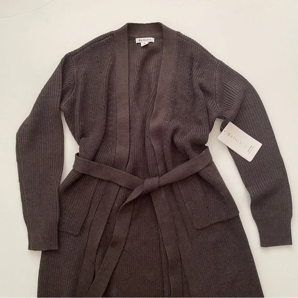 Athleta Scenic Wrap Cardigan Sweater Size XS Walnut Brown Cozy Long Merino Wool - Picture 5 of 10